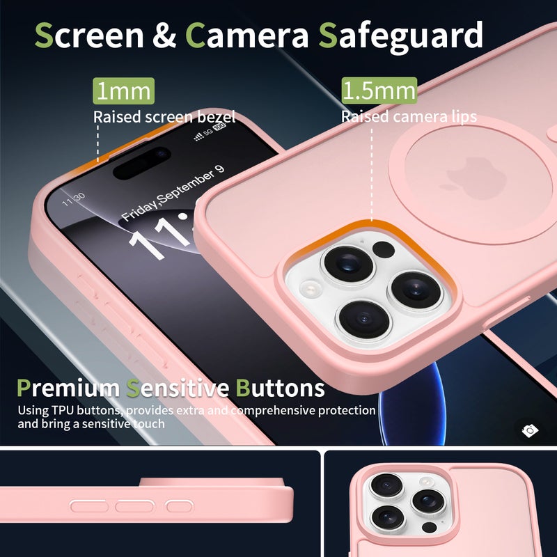 iPhone15Pro MagSafe Case Magnetic Back Cover,【Full Shockproof Protection】Translucent Matte Back - Image 3
