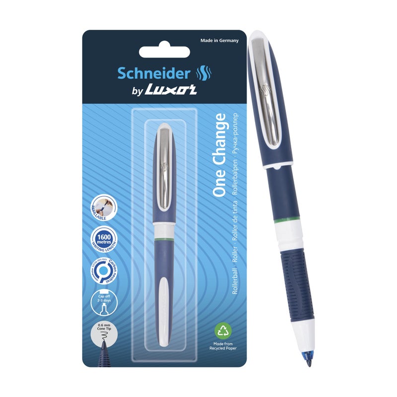 Luxor Schneider, One Change, Rollerball Pen, Pack of 1, Ink Colour- Green, 0.6 mm Cone Tip, Refillable Waterproof Ink, 1600 Metres Writing Length, Ideal For Professionals - Image 2