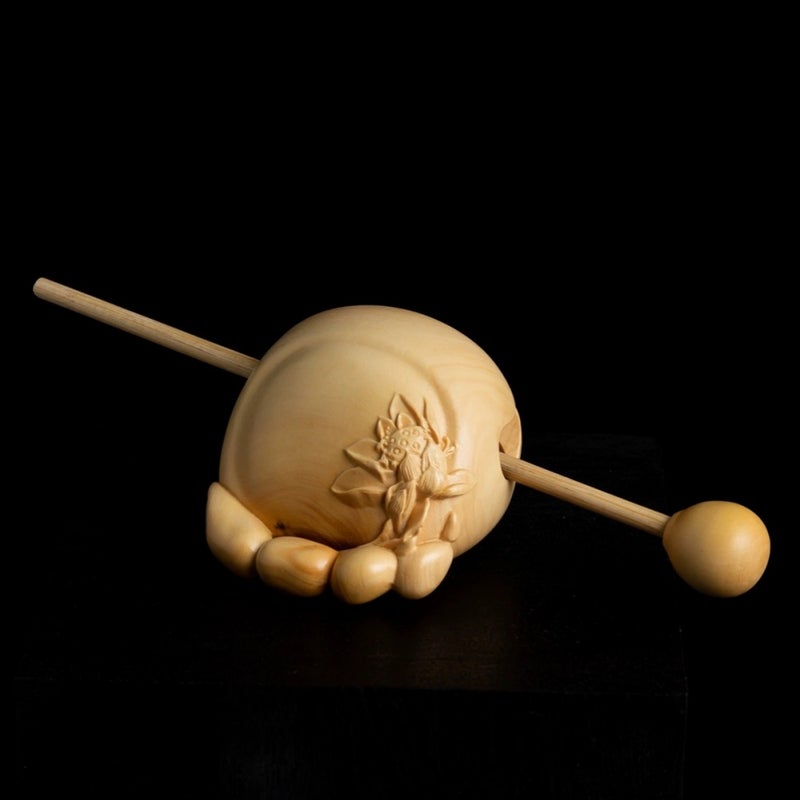 Carved Wooden Koi Lotus Whale Prosperity Decor Boxwood Lotus Wood Fish 6.5cm Send Hammer with Material 