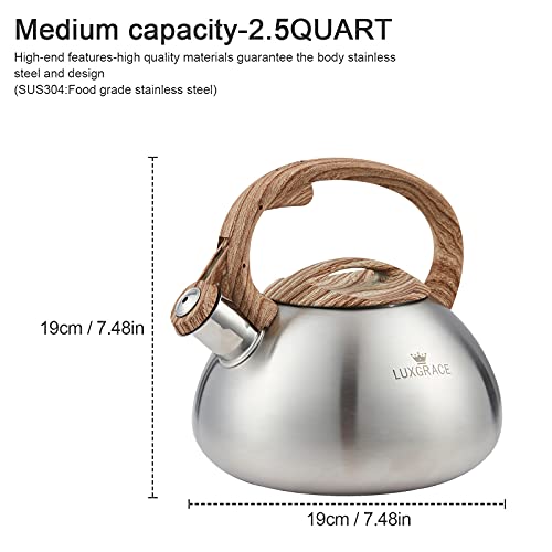 LUXGRACE s-p Stovetop Tea Kettle- Whistling Teapot Stainless Steel Tea kettle for Stove Top Loud Whistle Tea Pot With Wood Pattern Handle Tea kettles Water Kettle(Silver Body and Black Handle - Image 5