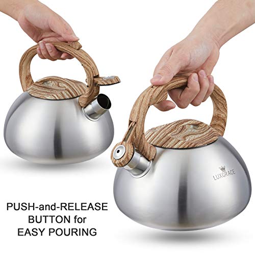 LUXGRACE s-p Stovetop Tea Kettle- Whistling Teapot Stainless Steel Tea kettle for Stove Top Loud Whistle Tea Pot With Wood Pattern Handle Tea kettles Water Kettle(Silver Body and Black Handle - Image 4