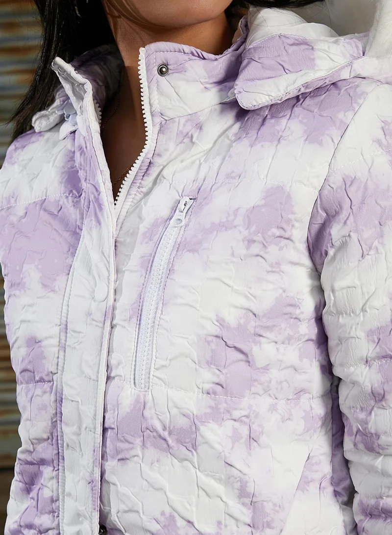 كامبوس سوترا Women's Powder White & Lilac Creased Tie-Dye Puffer Jacket