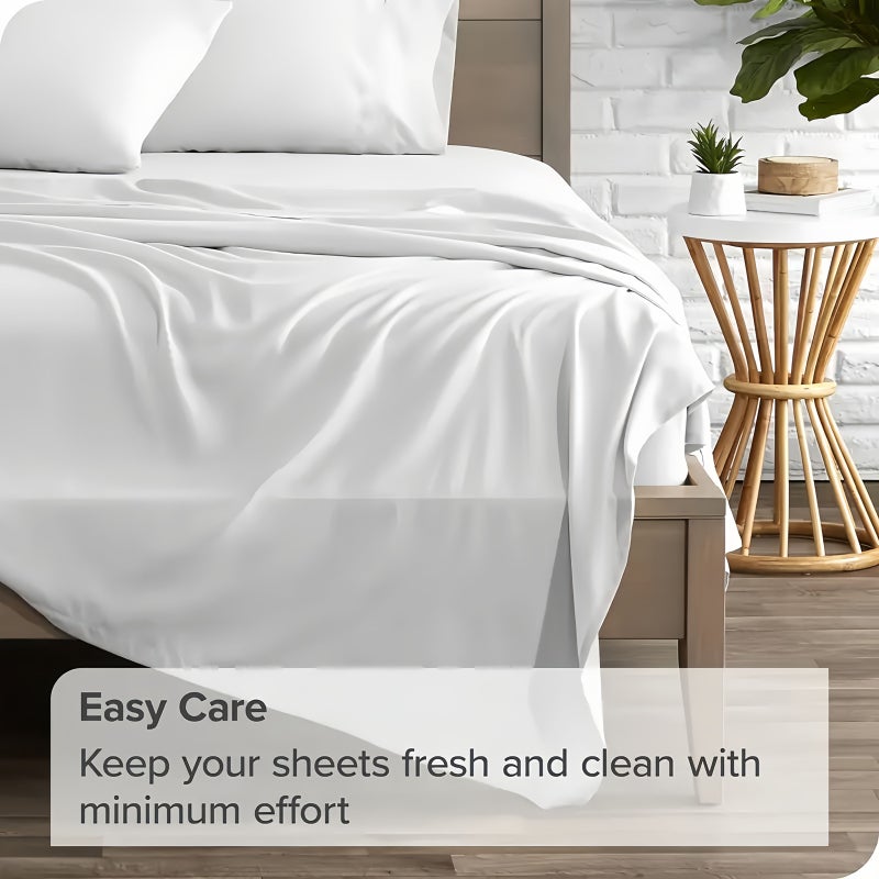 Ginger Queen Solid Color Brushed Bed Sheet and Pillowcase Set 3 Pieces Polyester Soft All Season Simple One Fitted Sheet Machine Washable - Image 4