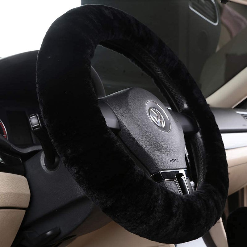 AOGELAN 3Pcs/Set Pure Wool Fur Furry Steering Wheel Cover  Soft Fluffy Handbrake Cover Gear Shift Cover For Women Car Suv Truck Australia Sheepskin Accessories - Image 2