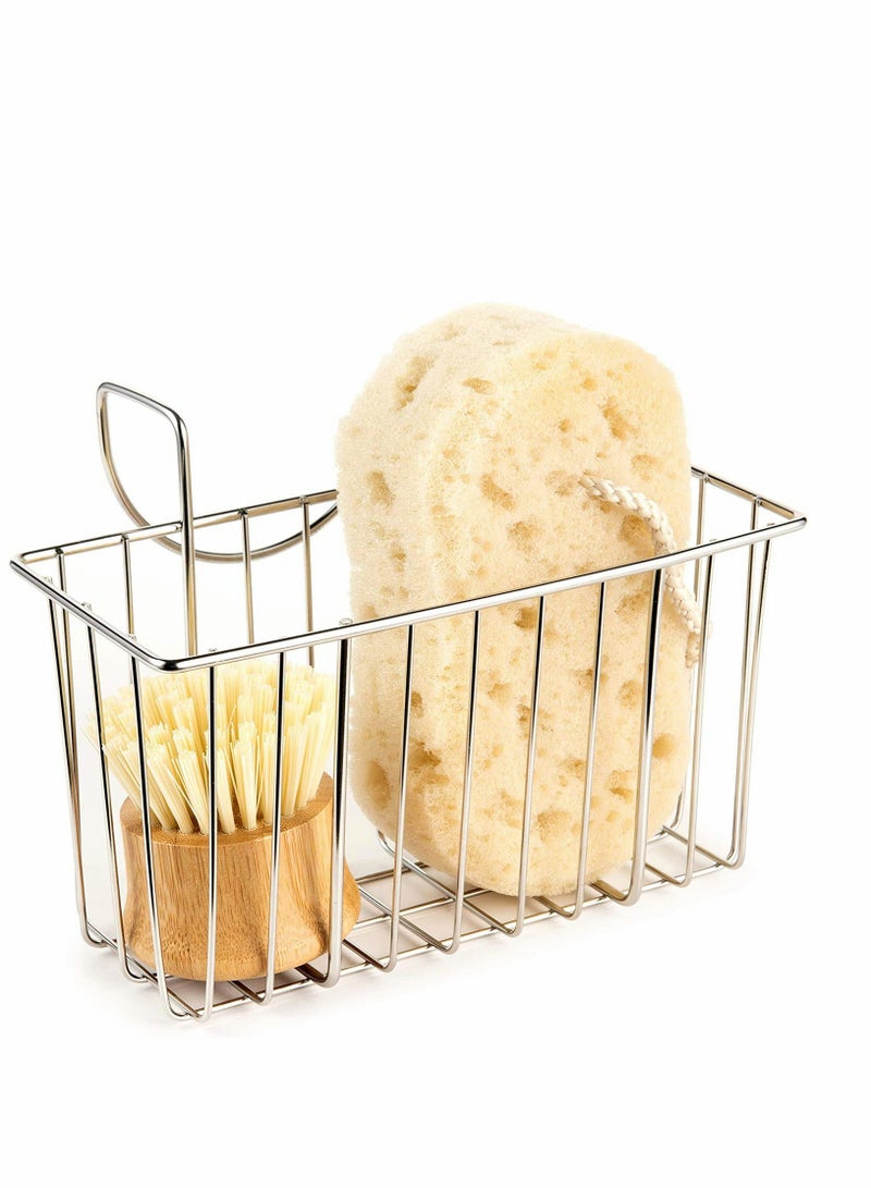 KASTWAVE Sink Caddy, Stainless Steel Dish Sponge Holder, Essential Kitchen Sink Organiser, Silver Hanging Basket Soap Dishwashing Liquid Drainer Rack Draining Basket - Image 1