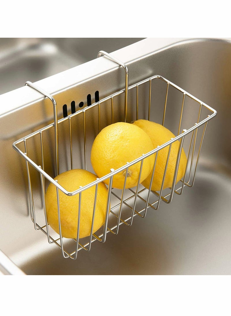 KASTWAVE Sink Caddy, Stainless Steel Dish Sponge Holder, Essential Kitchen Sink Organiser, Silver Hanging Basket Soap Dishwashing Liquid Drainer Rack Draining Basket - Image 2