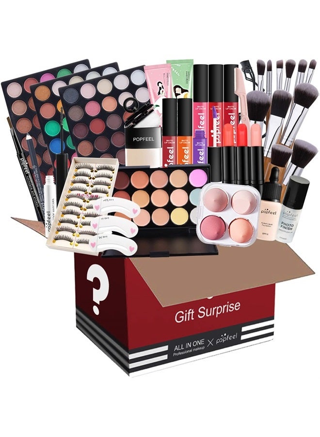 All-in-One Makeup Gift Set Carry All Makeup Kit for Women Full Kit With Makeup Bag Lipgloss Lipstick Concealer Blush Foundation Face Powder Eyeshadow Palette Cosmetic Palette #5