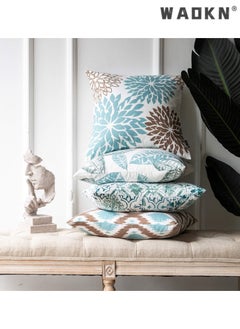 Fresh Living Blue&Green Accent ，Simple geometric printing abstract floral linen pillow cover peach skin velvet sofa pillowcase cushion cover - pzsku/Z306FDBC00293E467EE98Z/45/_/1729246868/cebaabe8-9393-4806-9ab2-ef36e7f2deee