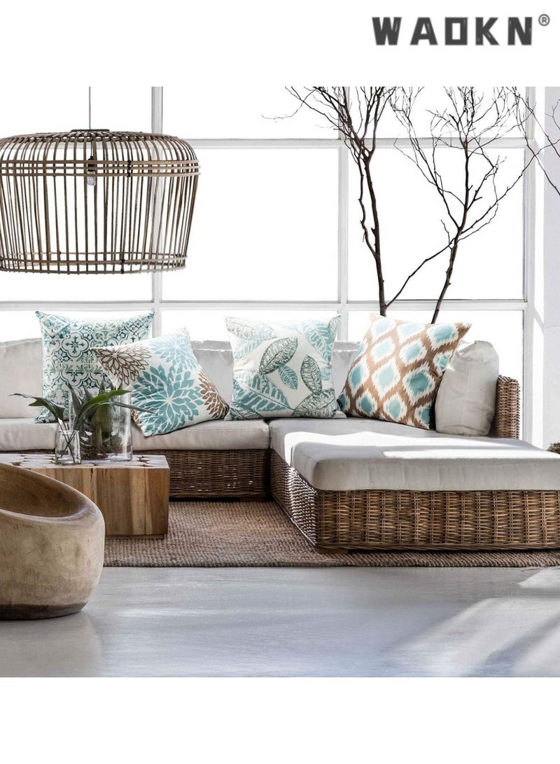 WAOKN Fresh Living Blue&Green Accent ，Simple geometric printing abstract floral linen pillow cover peach skin velvet sofa pillowcase cushion cover - Image 4