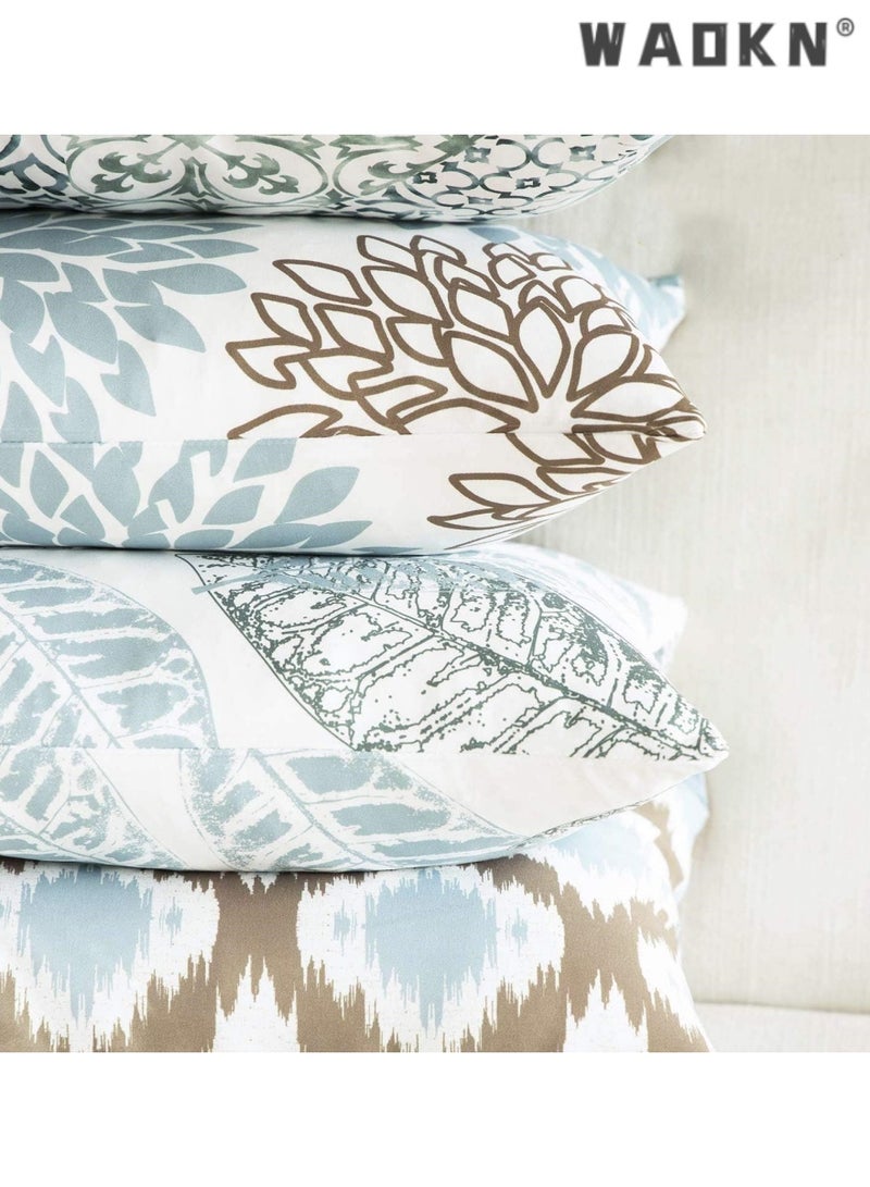 WAOKN Fresh Living Blue&Green Accent ，Simple geometric printing abstract floral linen pillow cover peach skin velvet sofa pillowcase cushion cover - Image 5