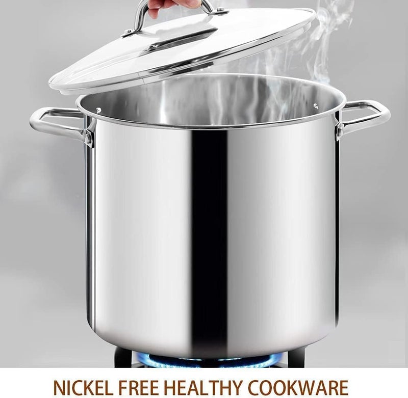 HOMICHEF 16 Quart LARGE Stock Pot with Glass Lid - NICKEL FREE Stainless Steel Healthy Cookware Stockpots with Lids 16 Quart - Mirror Polished Induction Cooking Pot - Image 3