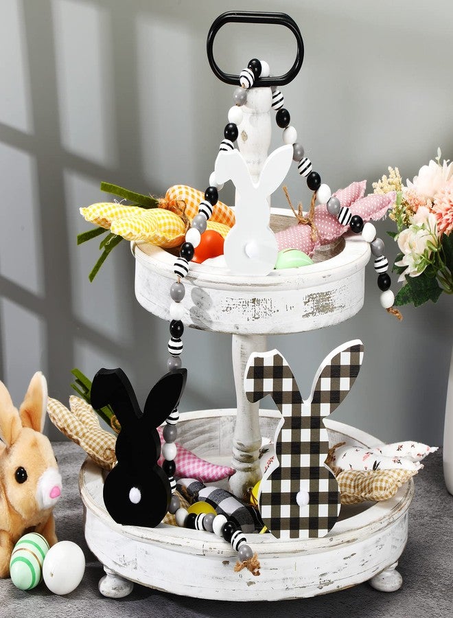 Yookeer ٣ قطع من لافتات خشبية على شكل أرنب عيد الفصح لتزيين طاولة الطعام، ديكور ربيعي ريفي، أرنب خشبي بنقشة مربعات الجاموس، قطعة مركزية لطيفة لعيد الفصح، لافتات قائمة بذاتها للأطفال، لوازم حفلات عيد الفصح السعيد، طاولة غرفة الطعام - Image 2