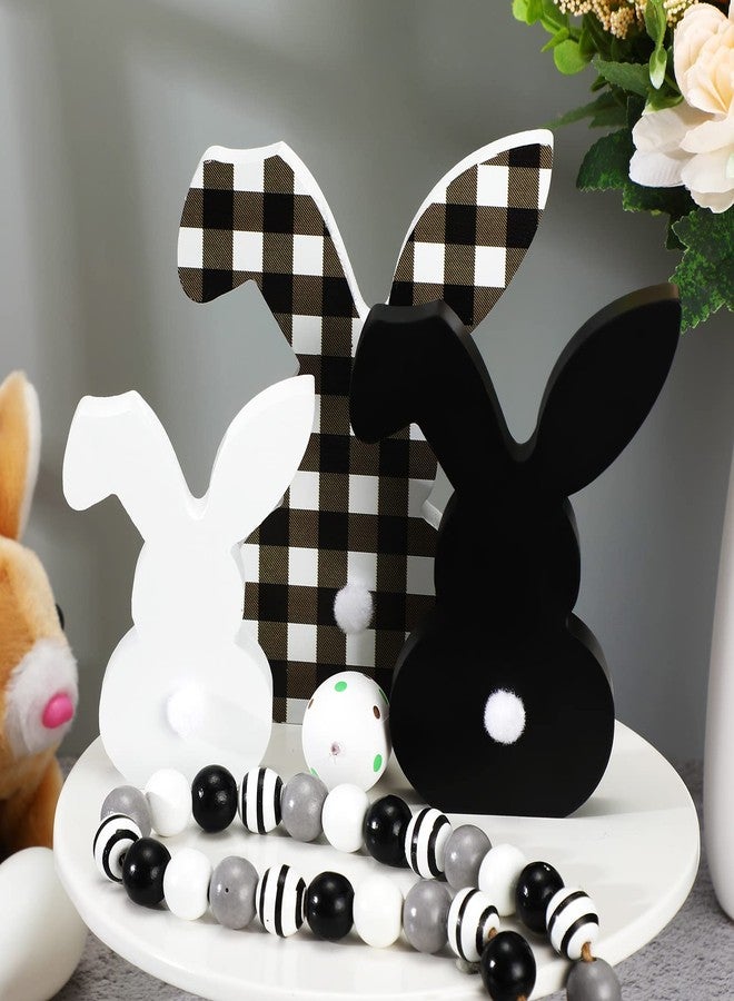 Yookeer ٣ قطع من لافتات خشبية على شكل أرنب عيد الفصح لتزيين طاولة الطعام، ديكور ربيعي ريفي، أرنب خشبي بنقشة مربعات الجاموس، قطعة مركزية لطيفة لعيد الفصح، لافتات قائمة بذاتها للأطفال، لوازم حفلات عيد الفصح السعيد، طاولة غرفة الطعام - Image 1