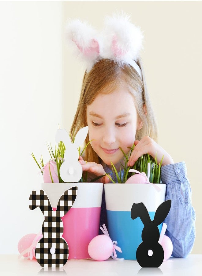 Yookeer ٣ قطع من لافتات خشبية على شكل أرنب عيد الفصح لتزيين طاولة الطعام، ديكور ربيعي ريفي، أرنب خشبي بنقشة مربعات الجاموس، قطعة مركزية لطيفة لعيد الفصح، لافتات قائمة بذاتها للأطفال، لوازم حفلات عيد الفصح السعيد، طاولة غرفة الطعام - Image 5