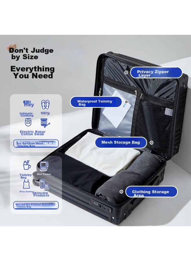 Soo Luggage, Dry And Wet Separation, Small Travel Suitcase, Carry-on Luggage, 18-inch Password Lock Suitcase, Trolley Case, Short-distance Luggage, Black - Image 3