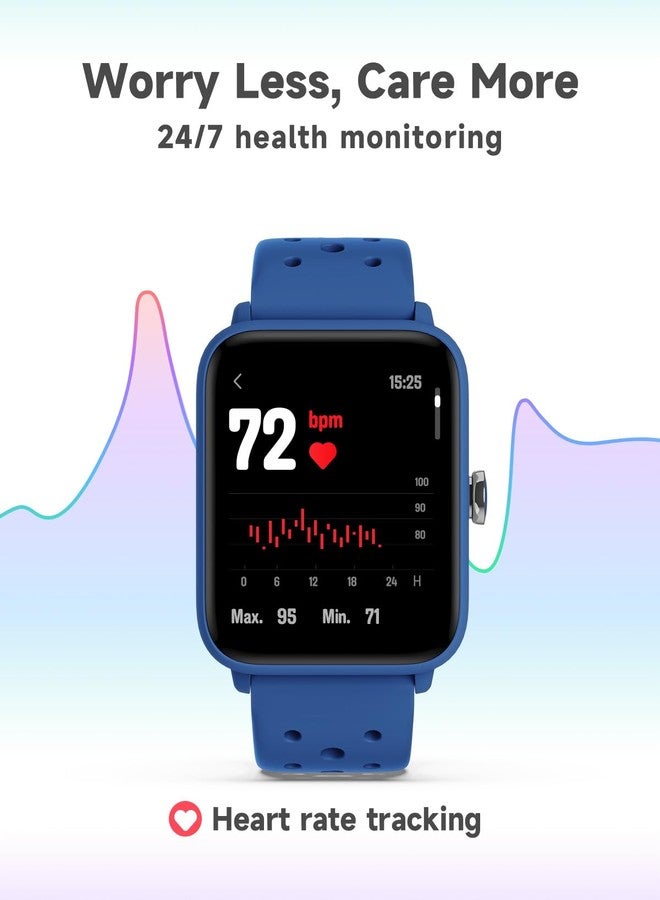بيجرفايف ساعة BIGGERFIVE الذكية للأطفال بدون تطبيق، ساعة تتبع اللياقة البدنية، عداد خطوات، قياس معدل ضربات القلب، مقاومة للماء حتى عمق 50 مترًا، مراقبة النوم، عداد السعرات الحرارية، ألعاب، منبه للأولاد والبنات من 5 إلى 14 عامًا، لون أزرق مسامي - Image 4