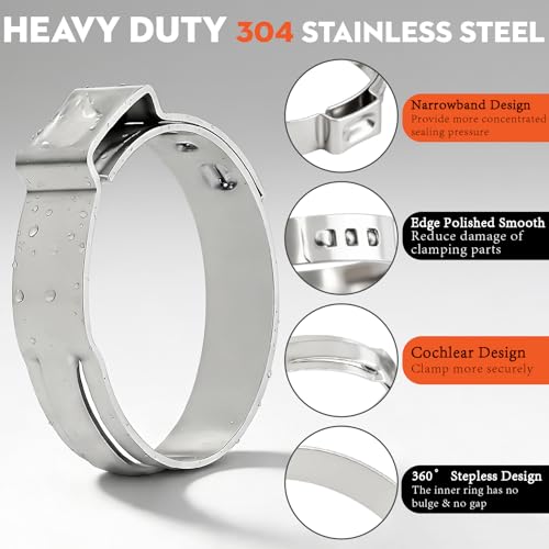 Fuzbaxy 360PCS 16 Sizes Single Ear Hose Clamp Kit with Crimping Pliers, 5.3-36.1mm 304 Stainless Steel PEX Crimp Clamps Assortment,Leak-Proof No-Drip Ear Clamps for Plumbing,Automotive Radiator Hose,Fuel Line - Image 5