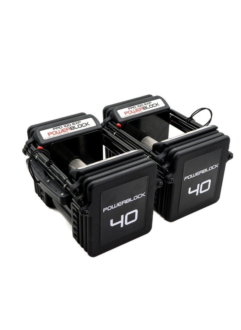 POWERBLOCK باور بلوك برو 100 EXP، مقبض TPR، دمبل قابل للتعديل، يتوسع من 5-40 رطل (زوج) - Image 1