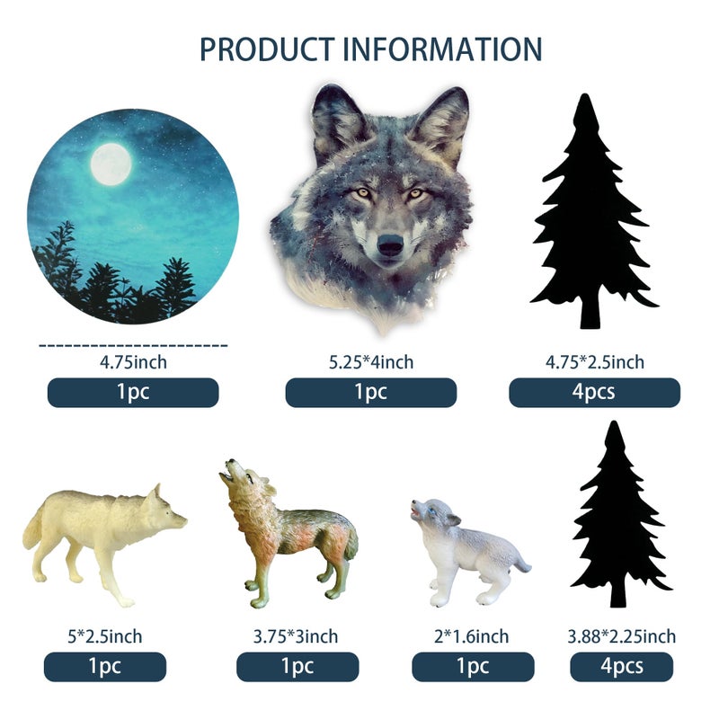 SKYCOOOOL 13 PCS Wolf Cake Topper Full Moon Cake Decor with Animal Figurine Wolf Themed Wedding Birthday Cake Decorations (Gray) - Image 2