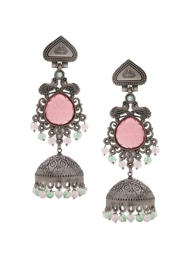 Priyaasi Elegant Women Mint Pink Brass Earrings with pattern and secured with Post and Back closure and styled in ideal for Ethnic moments — crafted to elevate your special moments.  - Image 3