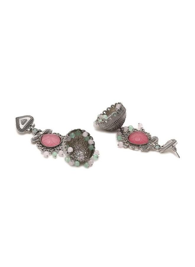 Priyaasi Elegant Women Mint Pink Brass Earrings with pattern and secured with Post and Back closure and styled in ideal for Ethnic moments — crafted to elevate your special moments.  - Image 4