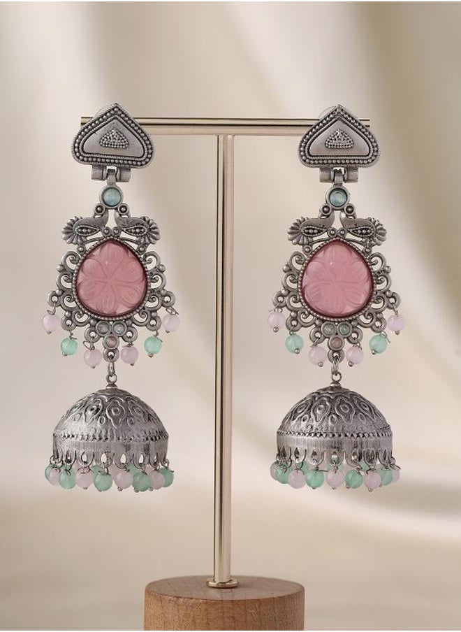 Priyaasi Elegant Women Mint Pink Brass Earrings with pattern and secured with Post and Back closure and styled in ideal for Ethnic moments — crafted to elevate your special moments.  - Image 2