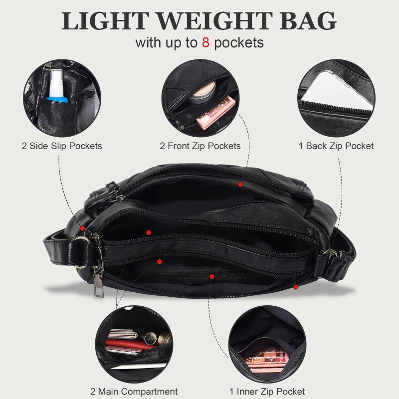WITERY Women Soft PU Leather Crossboby Bag - Lightweight Multi-Pocket Shoulder Bag Pocketbooks Ladies Medium Purses Handbag Hobo Tote Bags Messenger Bags for Everyday Use/Shopping/Travel - Image 4