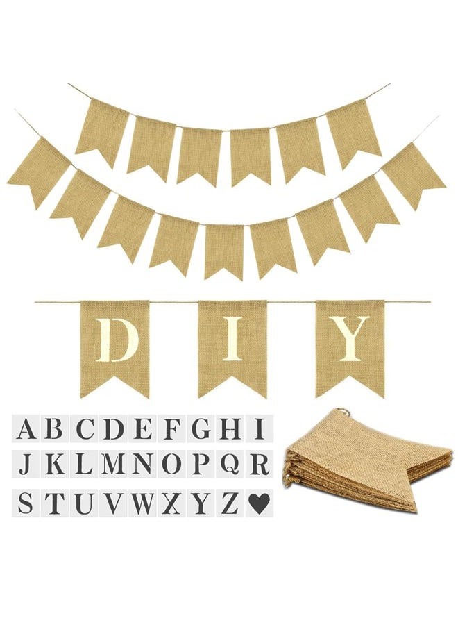 YUNSHANGMO 15PCS Burlap Baner PreStringed, DIY Custom Banner Kit, Customizable Personalized Banner, With Letters A to Z Stencil, Birthday Wedding Party Decor - Image 1