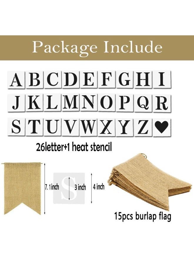 YUNSHANGMO 15PCS Burlap Baner PreStringed, DIY Custom Banner Kit, Customizable Personalized Banner, With Letters A to Z Stencil, Birthday Wedding Party Decor - Image 2