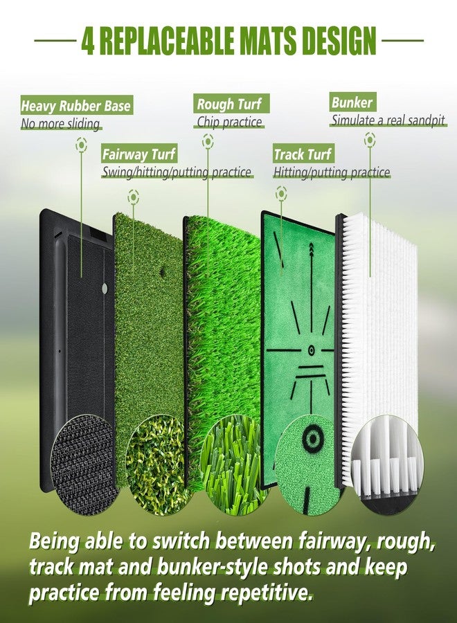 CasCartCade (Enlarged 4-in-1, Heavy Duty) Golf Hitting Mats, New Golf Bunker Mat with Swing Path Feedback, 4 Replaceable Mats Include Fairway, Rough, Track Mat and Bunker, with Non-Slip Heavy Duty Rubber Base - Image 3