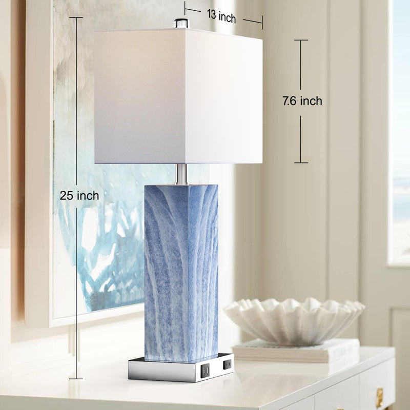 PARTPHONER Touch Control Table Lamps with White Fabric Shade Set of 2, 3-Way Dimmable Modern Ceramic Blue Nightstand Bedside Lamp with 2 USB Ports 1 AC Outlet for Living Room, Bedroom (LED Bulbs Included) - Image 5