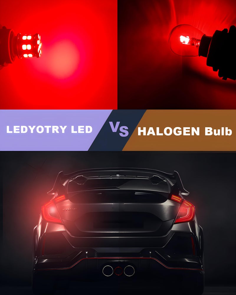 LEDYOTRY 7443 7440 LED Bulb Red Tail Brake Lights, 12V-24V Super Bright Low Power 7441 7444 W21W T20 LED Bulb Replacement for Brake Lights, Tail Lights, Turn Signal Stop Lights, Pack of 2 - Image 4
