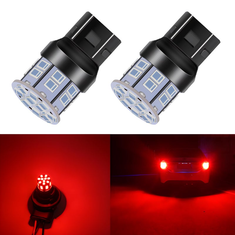 LEDYOTRY 7443 7440 LED Bulb Red Tail Brake Lights, 12V-24V Super Bright Low Power 7441 7444 W21W T20 LED Bulb Replacement for Brake Lights, Tail Lights, Turn Signal Stop Lights, Pack of 2 - Image 1