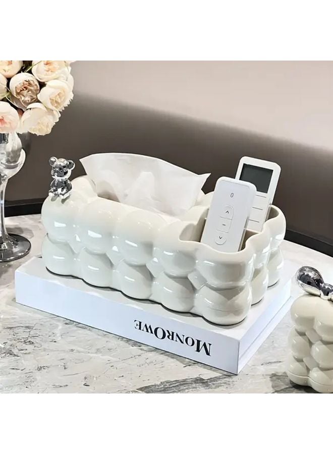 White Luxury Bear Shaped Tissue Box Spring Dispenser For Living Room - Image 2
