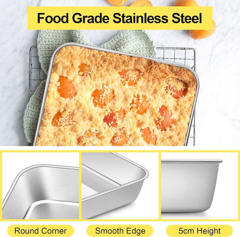 Herogo Baking Tray Set of 3, Stainless Steel Baking Trays for Oven, Rectangle Baking Sheet Pan, Deep Oven Tray for Lasagna Cookie Brownie Pizza, Heavy Duty & Anti-Rust, Easy Clean & Dishwasher Safe - Image 3
