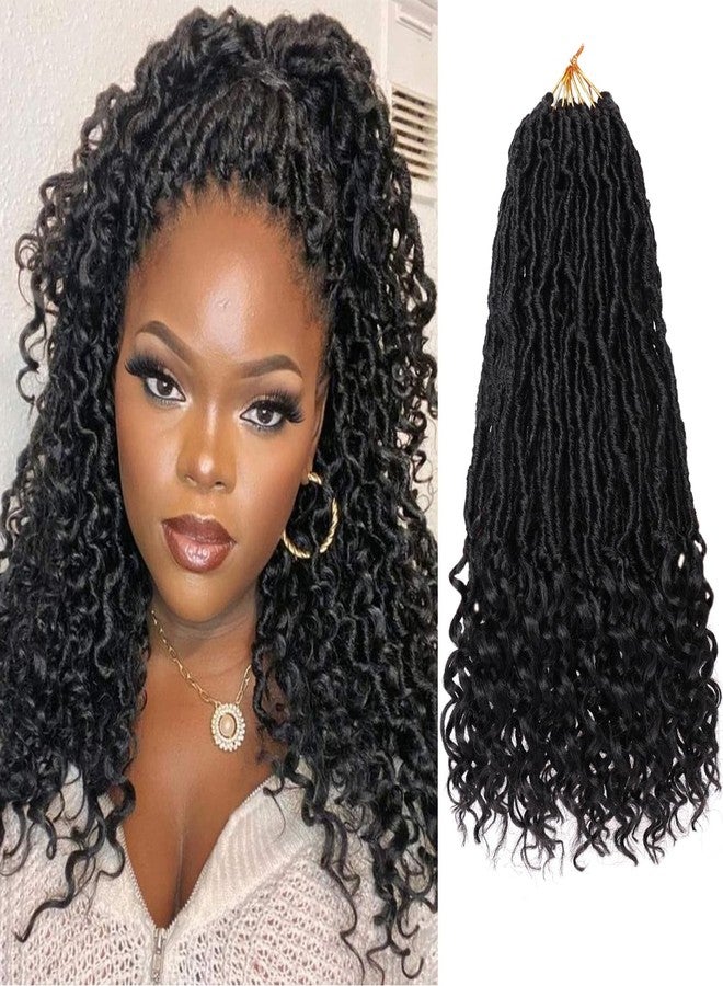 Xtrend 14 Inch Faux Locs Crochet Hair 7 Packs New Goddess Locs Crochet Hair Pre-Looped Nu Locs with Curly Ends Natural Black Synthetic Soft Locs Crochet Hair Extensions (12Strands/pack 1B#) - Image 1