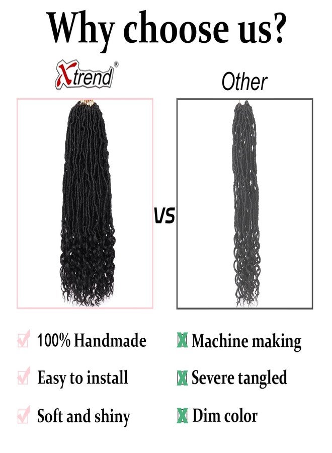 Xtrend 14 Inch Faux Locs Crochet Hair 7 Packs New Goddess Locs Crochet Hair Pre-Looped Nu Locs with Curly Ends Natural Black Synthetic Soft Locs Crochet Hair Extensions (12Strands/pack 1B#) - Image 5