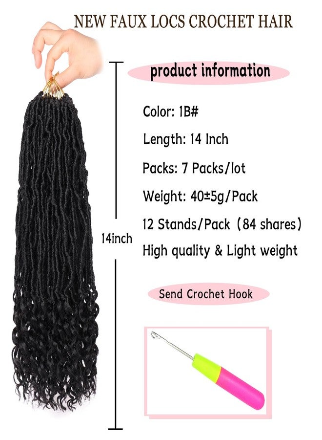 Xtrend 14 Inch Faux Locs Crochet Hair 7 Packs New Goddess Locs Crochet Hair Pre-Looped Nu Locs with Curly Ends Natural Black Synthetic Soft Locs Crochet Hair Extensions (12Strands/pack 1B#) - Image 2