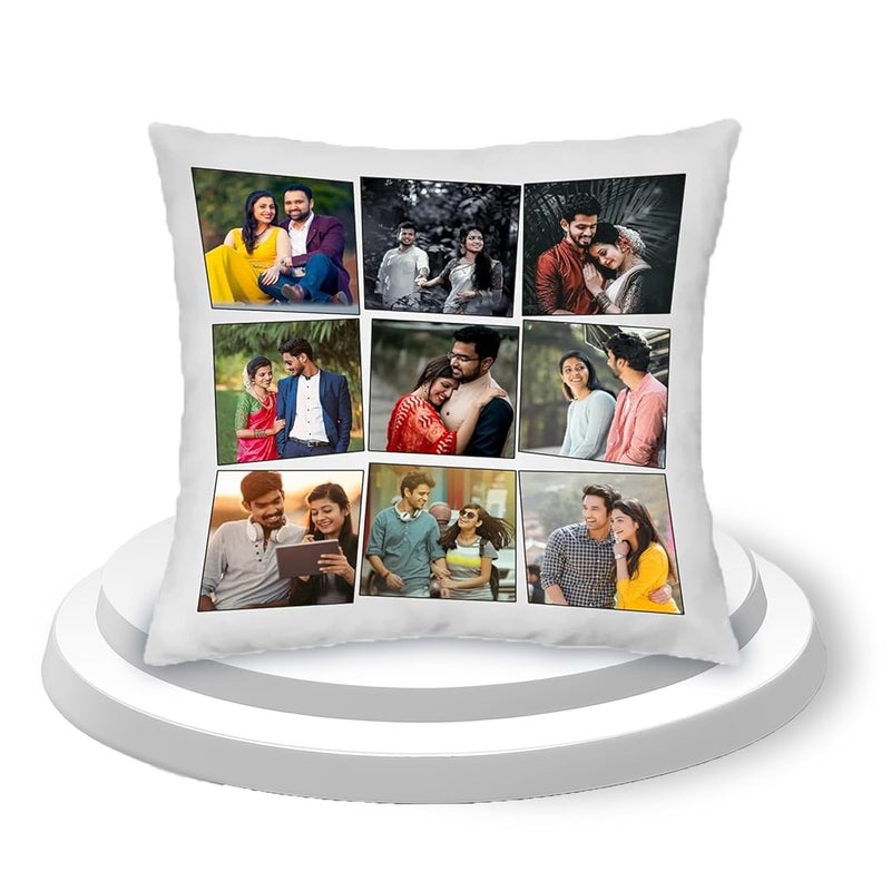 SAVRI Personalized 9 Photo Collage Cushion with Favorite Pictures Printed Valentines Day Surprise Gifts for Girlfriend Wife Husband Romantic Gifts for Him Her - Image 1