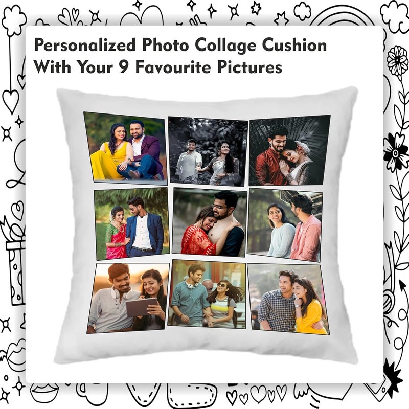 SAVRI Personalized 9 Photo Collage Cushion with Favorite Pictures Printed Valentines Day Surprise Gifts for Girlfriend Wife Husband Romantic Gifts for Him Her - Image 3