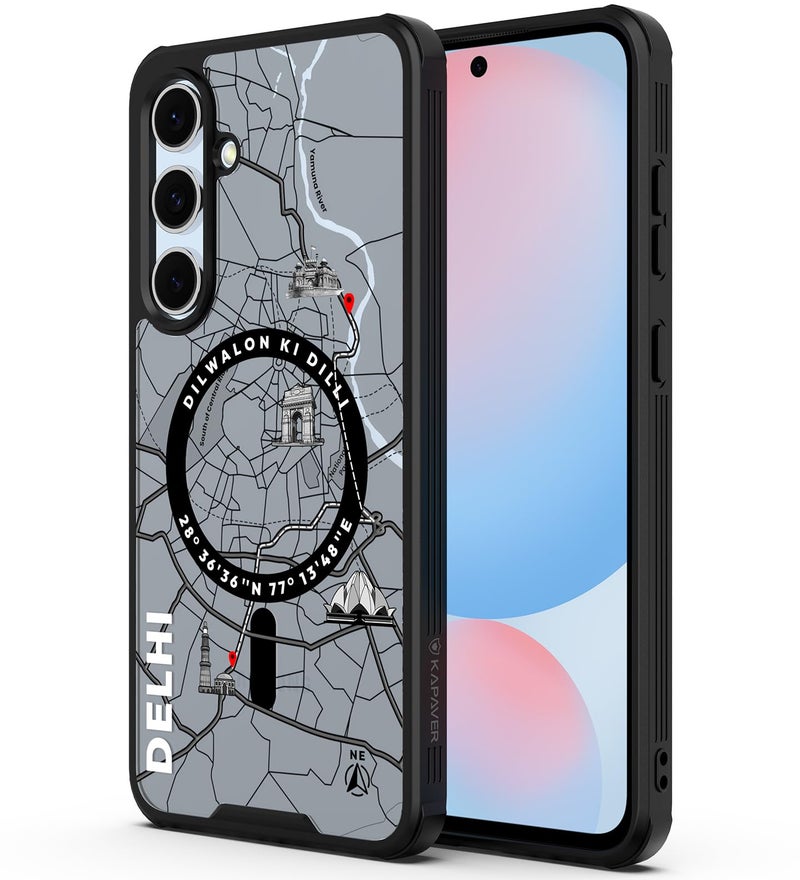 KAPAVER GPS Edition Back Cover Case Compatible with MagSafe, Magnetic Case for Galaxy S24 FE (Delhi-Black)(Polycarbonate + TPU) - Image 1