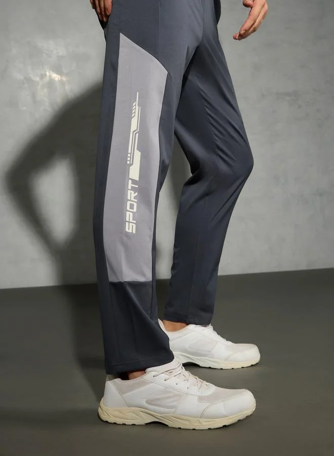 Technosport Technosport Men Grey Relaxed Fit Contrast Panel Track Pants