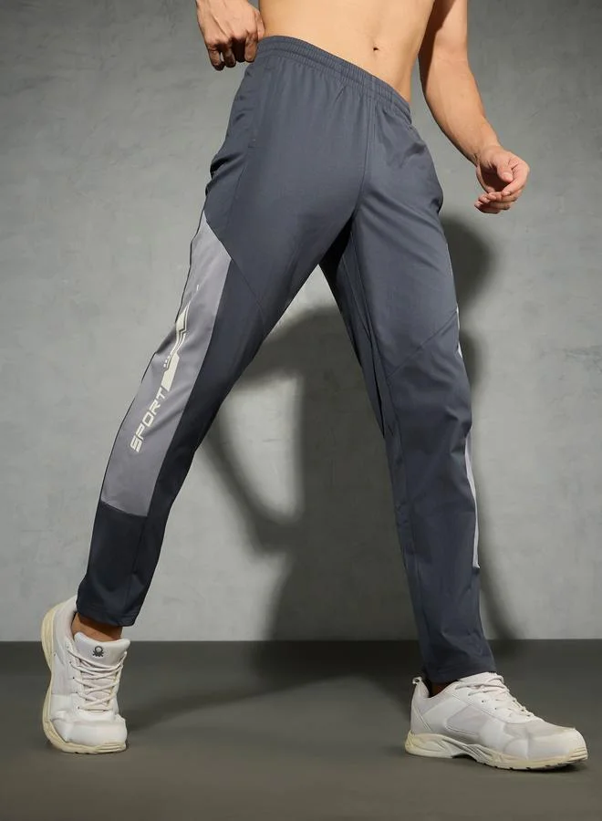 تكنوسبورت Technosport Men Grey Relaxed Fit Contrast Panel Track Pants