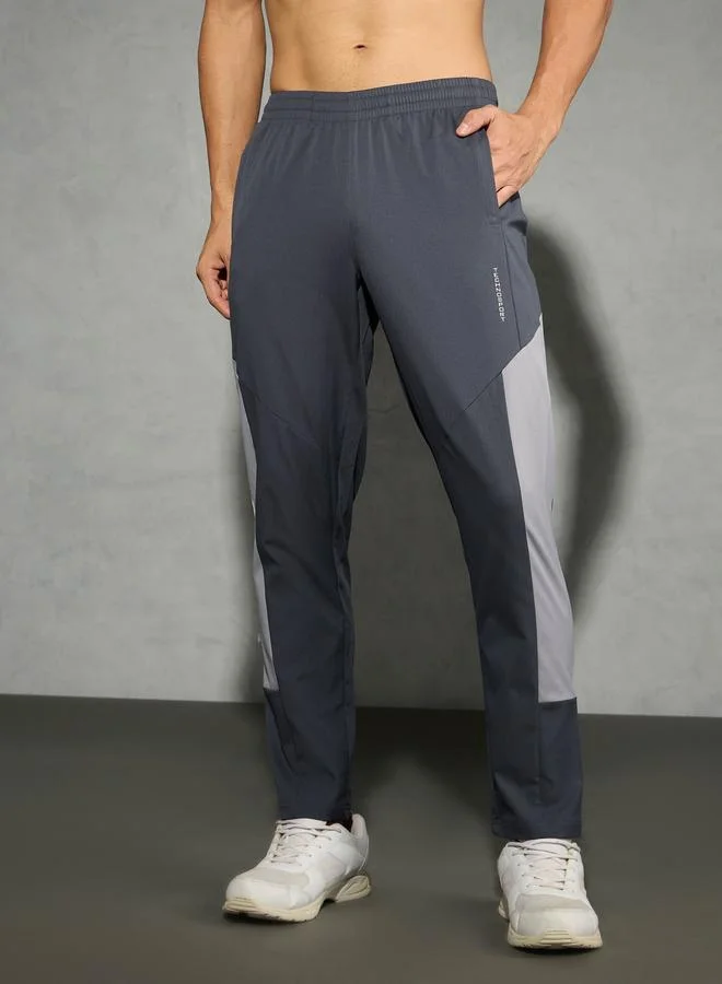 تكنوسبورت Technosport Men Grey Relaxed Fit Contrast Panel Track Pants