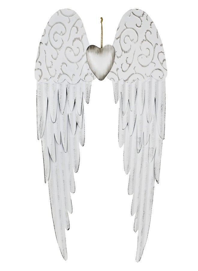 Morning View Angel Wings Wall Decor Hanging Metal Angel Wing Wall Sculpture Rustic Large Decorative Angel Wings Wall Art Plaque Outdoor Indoor for Room Home Yard Garden White (23.6 Inches Tall) - Image 1