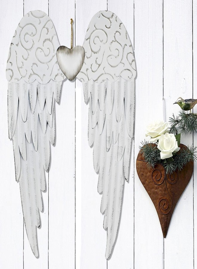 Morning View Angel Wings Wall Decor Hanging Metal Angel Wing Wall Sculpture Rustic Large Decorative Angel Wings Wall Art Plaque Outdoor Indoor for Room Home Yard Garden White (23.6 Inches Tall) - Image 3