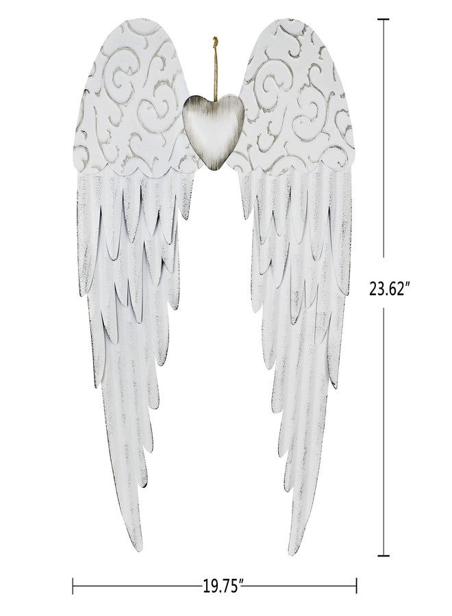 Morning View Angel Wings Wall Decor Hanging Metal Angel Wing Wall Sculpture Rustic Large Decorative Angel Wings Wall Art Plaque Outdoor Indoor for Room Home Yard Garden White (23.6 Inches Tall) - Image 2