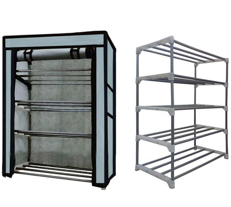 RAXON WORLD 4-Tier Shoe Rack, Shoe Storage Cabinet with Dustproof Cover, Free-Standing Shoe Storage Organizer for Closet, Entryway, Hold 16+ Pairs of Shoes, for Sneakers, High Heels - Grey - Image 1