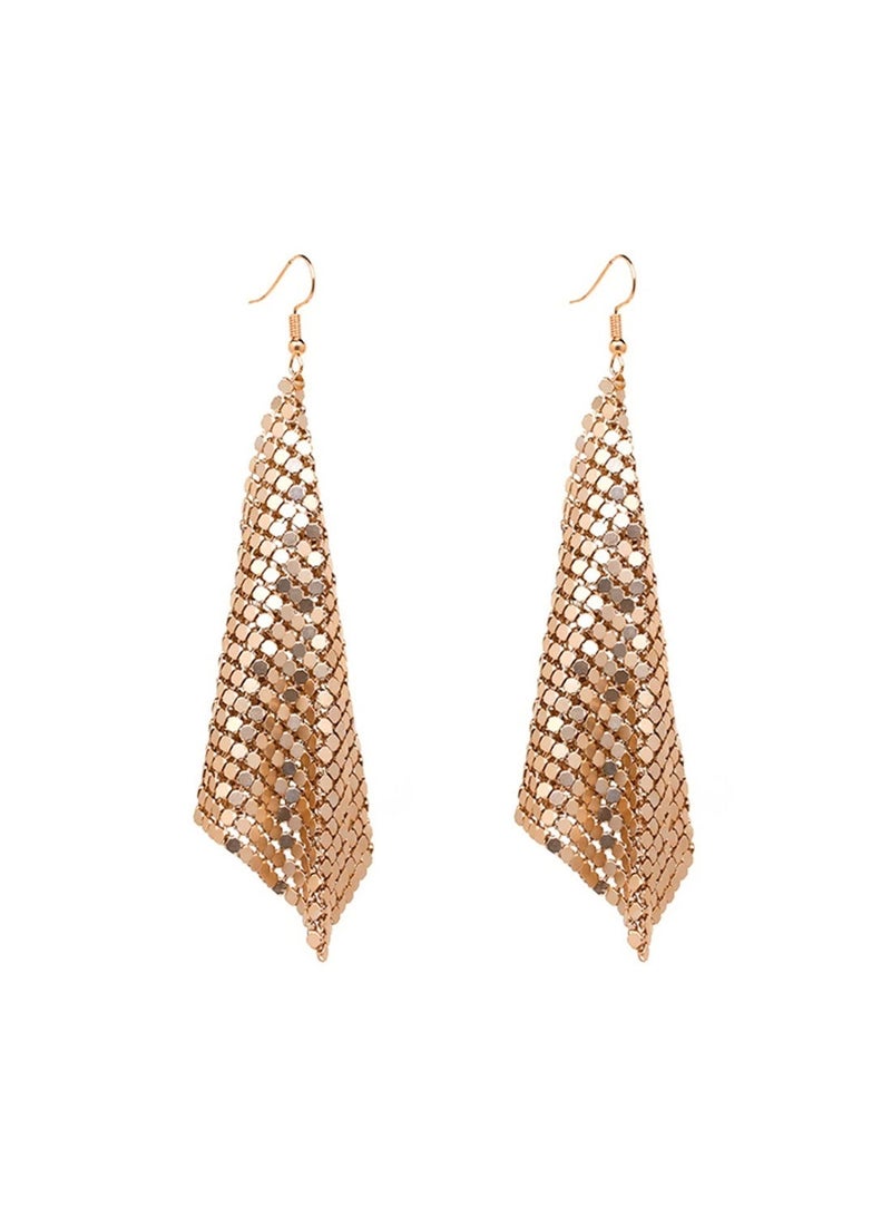 Ucanbe Fashion Metal Glitter Fringe Square Geometric Long Earrings - Image 3