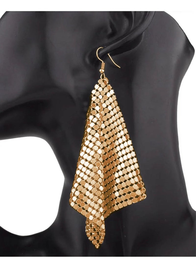 Ucanbe Fashion Metal Glitter Fringe Square Geometric Long Earrings - Image 4